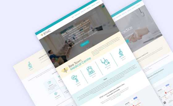 Responsive web design for a medical clinic website by Cappers. Shows easy navigation menu, hero banner image and illustrated icons.